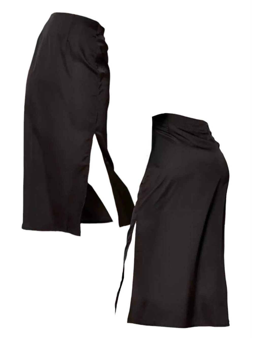 Missguided Black Satin Midi Skirt with Side Slit